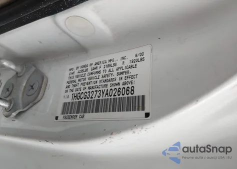 2000 Honda Accord 2.3 Ex from USA, damaged, VIN 1HGCG3273YA026068